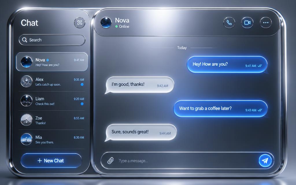 Polished assistant chat interface with glowing message bubbles